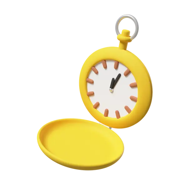 Imagen 3d que muestra un reloj de bolsillo amarillo